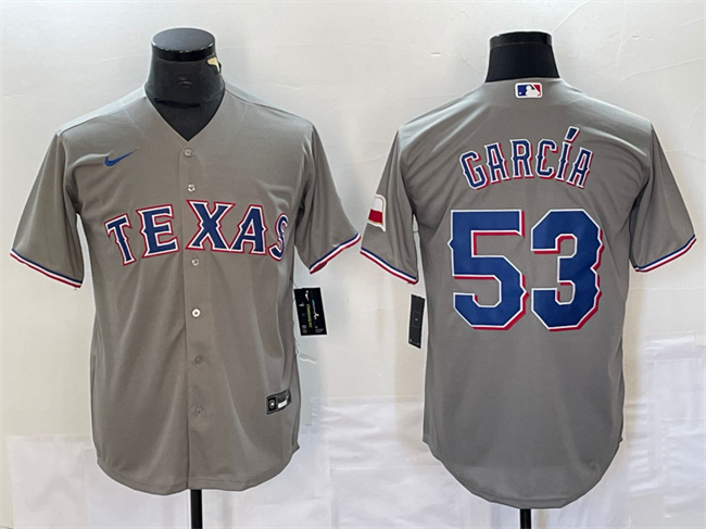 Men's Texas Rangers #53 Adolis García Grey With Patch Cool Base Stitched Baseball Jersey